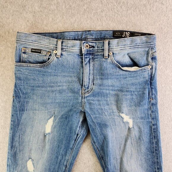 Armani Exchange Jeans Mens 31X30 Blue J16 Straight Distressed Slim Fit AX - Picture 2 of 16